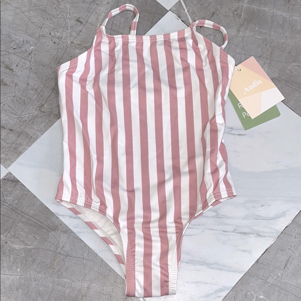 NEW Andie amalfi one piece Pink Striped Kids Swimsuit sz 3T